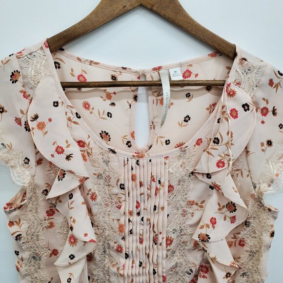 Lauren Conrad Floral Lace Ruffle Blouse Peplum Style Romantic Cottagecore Medium - Picture 6 of 13